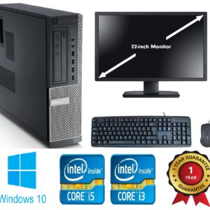 Dell PC Bundle: Intel Core i5 / 16GB RAM / 1TB+128GB SSD / 22″ Monitor / Full Set Up / Windows 10 / WiFI