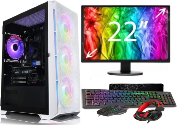 Gaming PC Bundle - Intel Core i7 16GB 128GB SSD+1TB HDD GTX1650 4GB (WHITE RGB CASE)