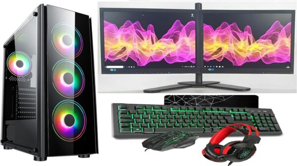 Gaming PC Bundle:  Intel Quad Core i5 16GB RAM 1TB HDD+128GB SSD GT730 2GB / Dual Monitor 22"